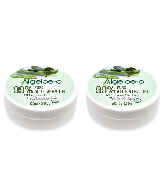 Algeloe-O  Organic Aloe Vera Gel 99% , 100ml/3.38oz. Pack Of 2 