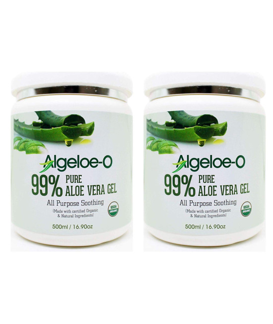 Algeloe-O  Organic Aloe Vera Gel 99% , 500ml/16.9oz. Pack Of 2