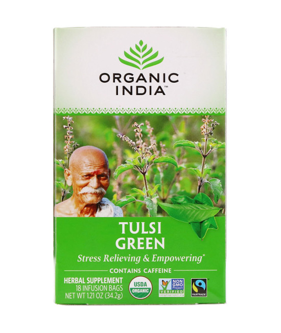 Organic India, Tulsi Tea, Green, 18 Infusion Bags, 1.21 oz (34.2 g)